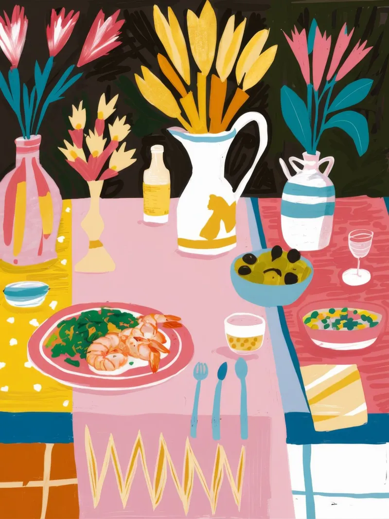Centrotavola floreale per la tavola da pranzo poster con telaio in legno da Muse Artworks