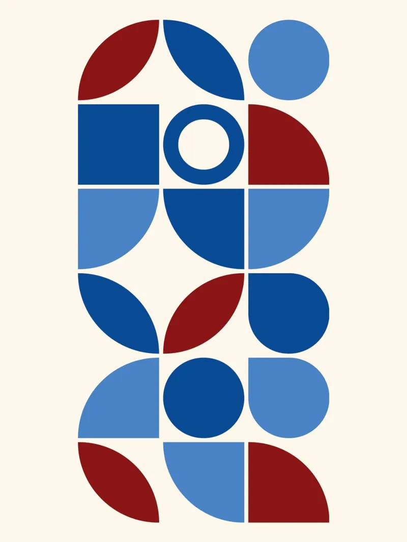 Bauhaus Geometrie Poster - Figuratief ontwerp in blauw & rood canvas van Casa Calm