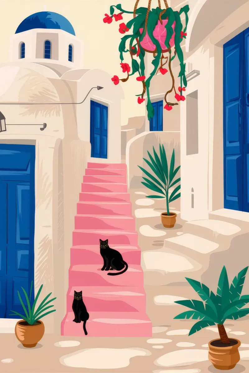 Chat noir Escalier bleu alu dibond de FadeAura