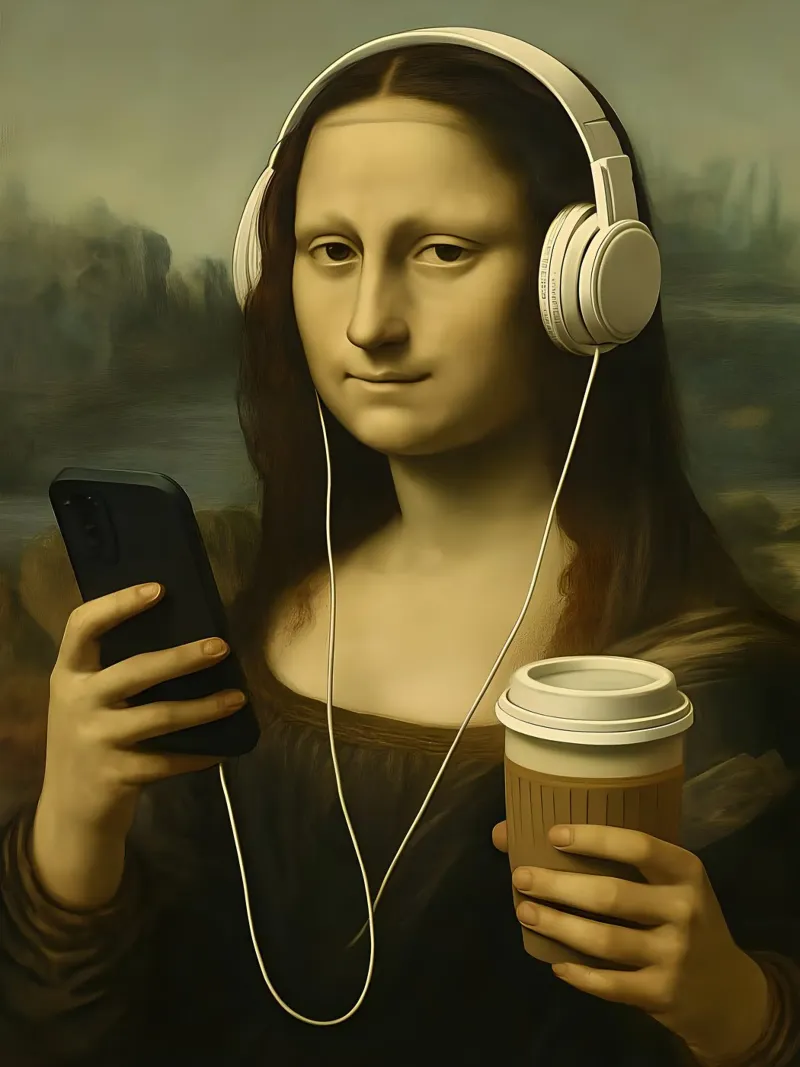 Monna Lisa con cuffie e caffè carta hahnemühle da 🥝 KIWI STORE