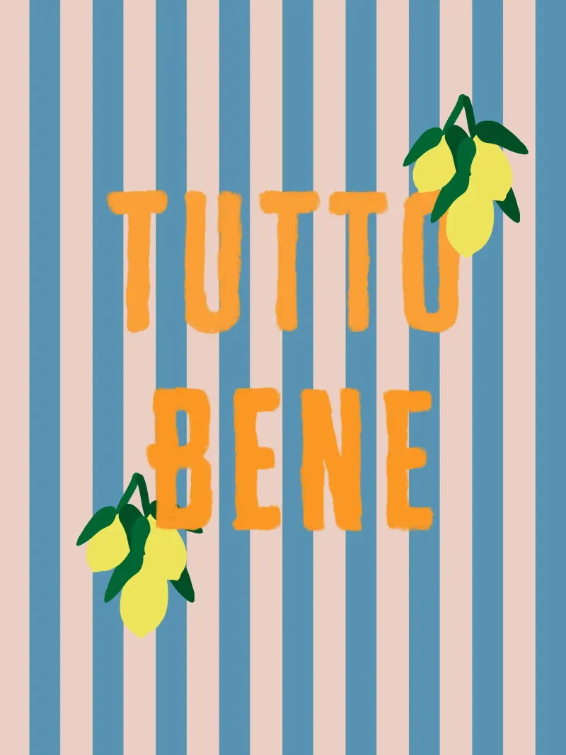 TUTTO BENE Orange On Blue Stripes And Amalfi Lemons poster with plastic frame by Alisa Knöß