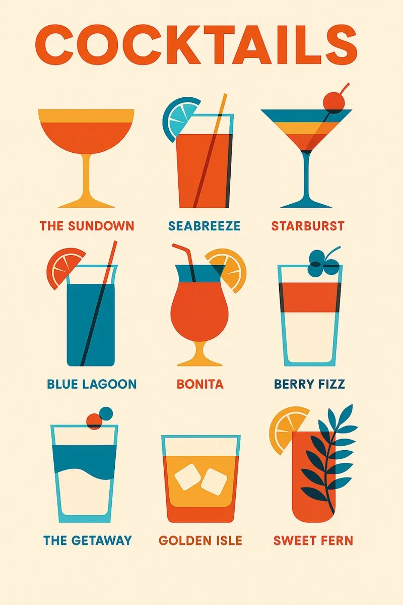 COCKTAILS - Das minimalistische Plakat mit traumhaften Namen Acryl-Glas von Boissons - Affiches & posters - Retro