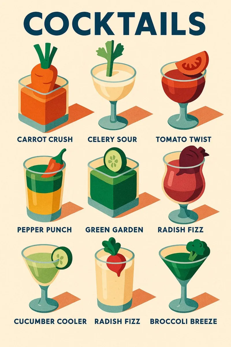 COCKTAILS - Il poster vegetariano ultra-fresco e di design poster con telaio in legno da Boissons - Affiches & posters - Retro