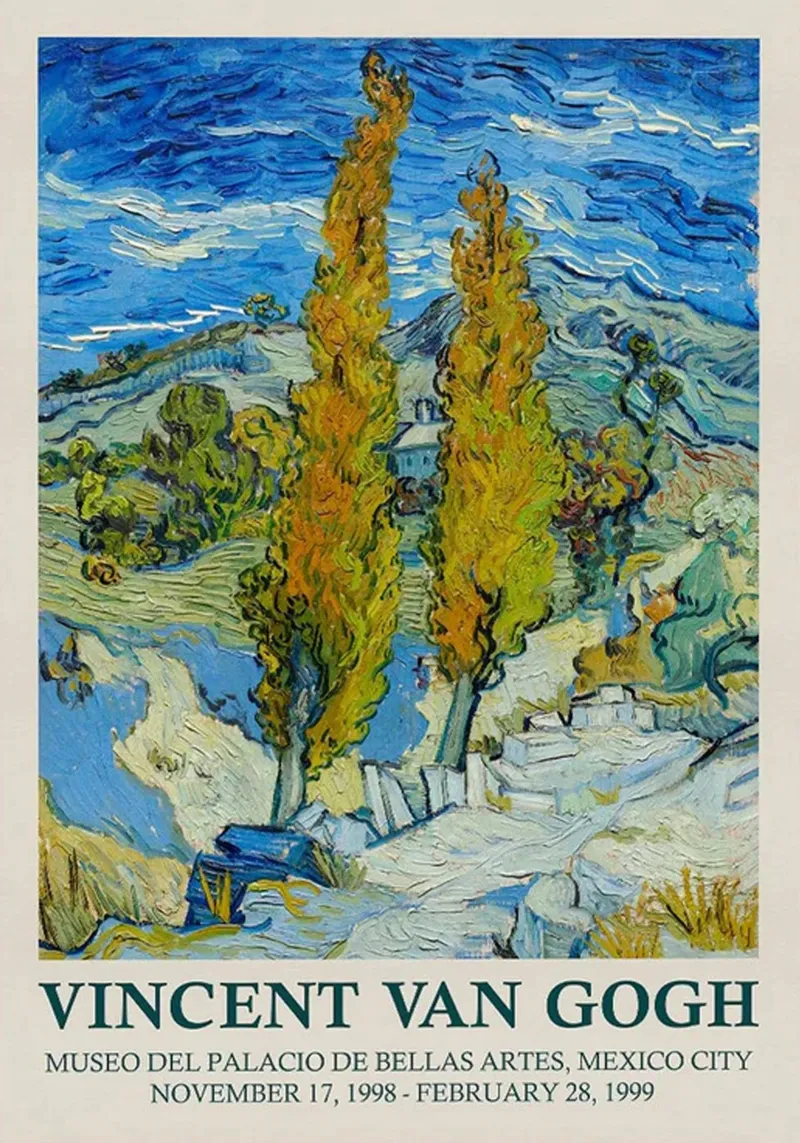 Vincent van Gogh - Due pioppi vicino a Saint-Rémy poster con telaio in legno da ashcraft shop
