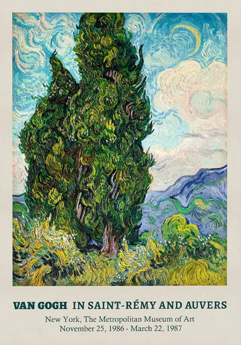 Vincent van Gogh Kunst Poster - Twee Cypressen forex-plaat van ashcraft shop