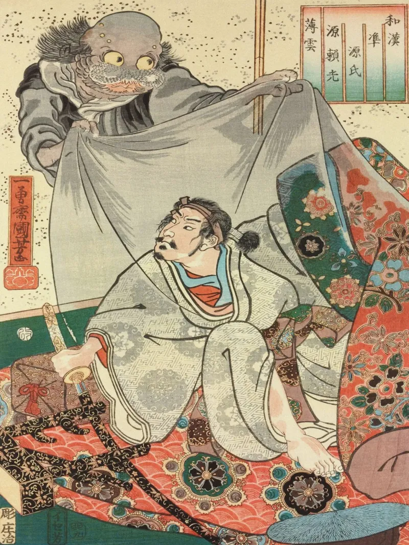 Fantôme attaquant un samouraï - Ancienne planche de bois japonaise Ukiyo-e hahnemühle de Masterpieces Of Japanese Art