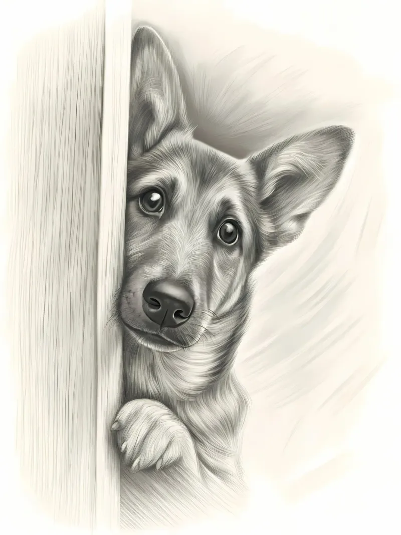Curious German Shepherd Peeking Sketch Art hahnemühle by flufftee