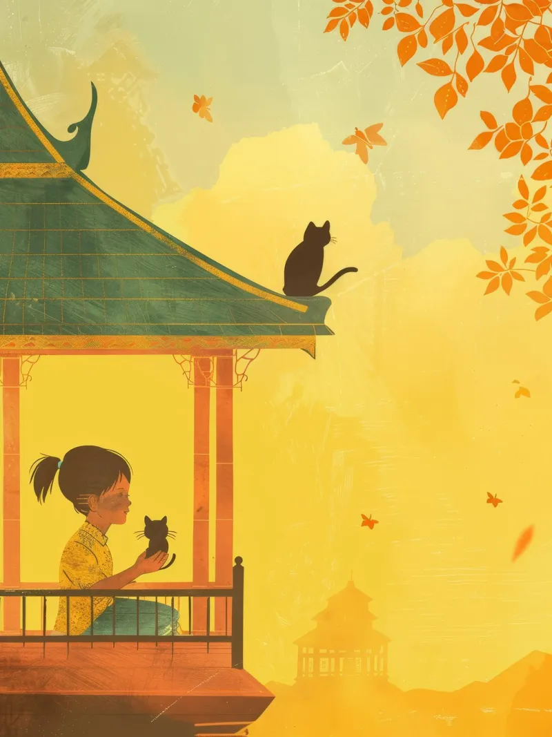 Un gatto birmano siede con calma al tramonto, incarnando la tranquillità tela da DesignDoodle
