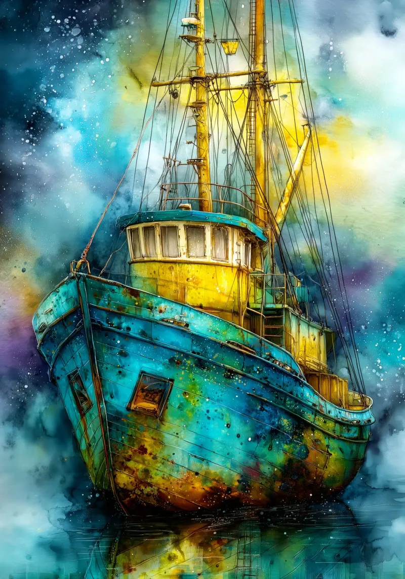 Fishing boat hahnemühle by Justyna Jaszke JBJart