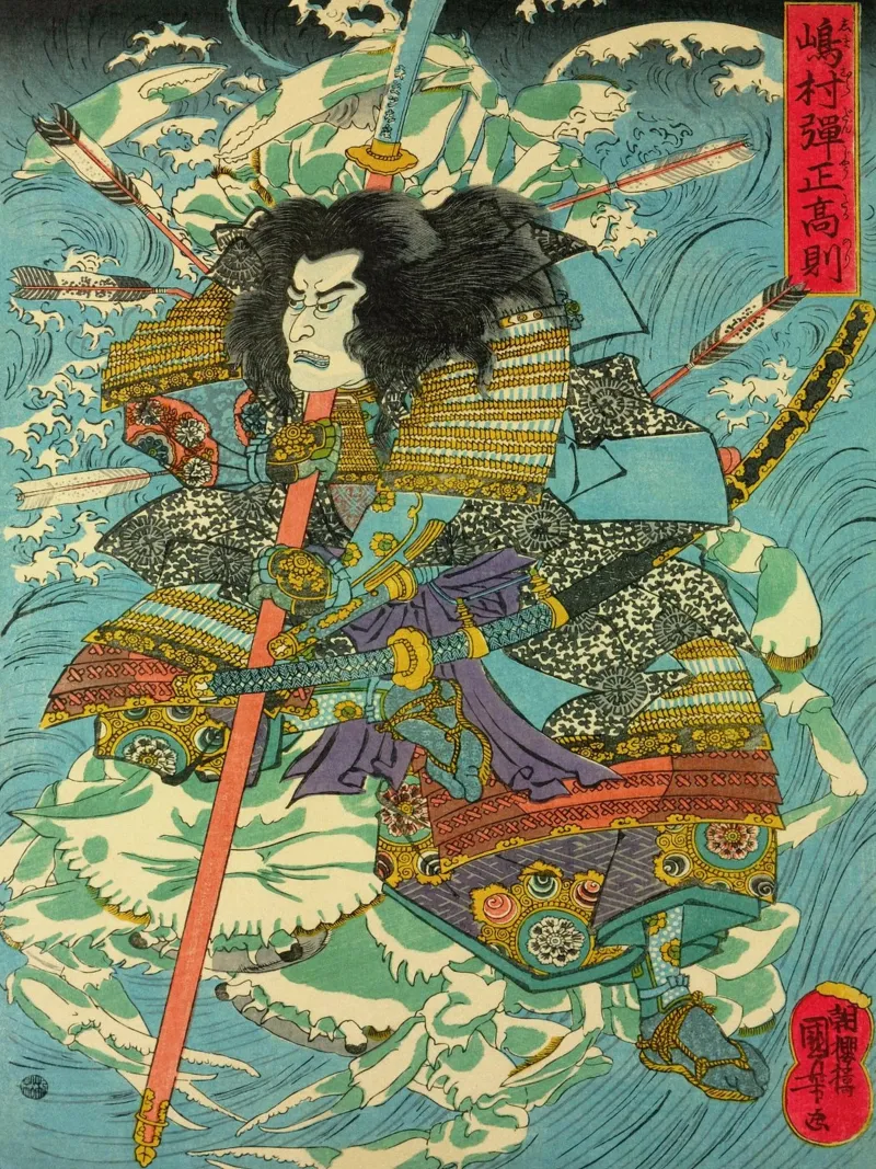 Samurai With Crab Army - Vintage Japanese Ukiyo-e Woodblock canvas with Floater frame by Masterpieces Of Japanese Art