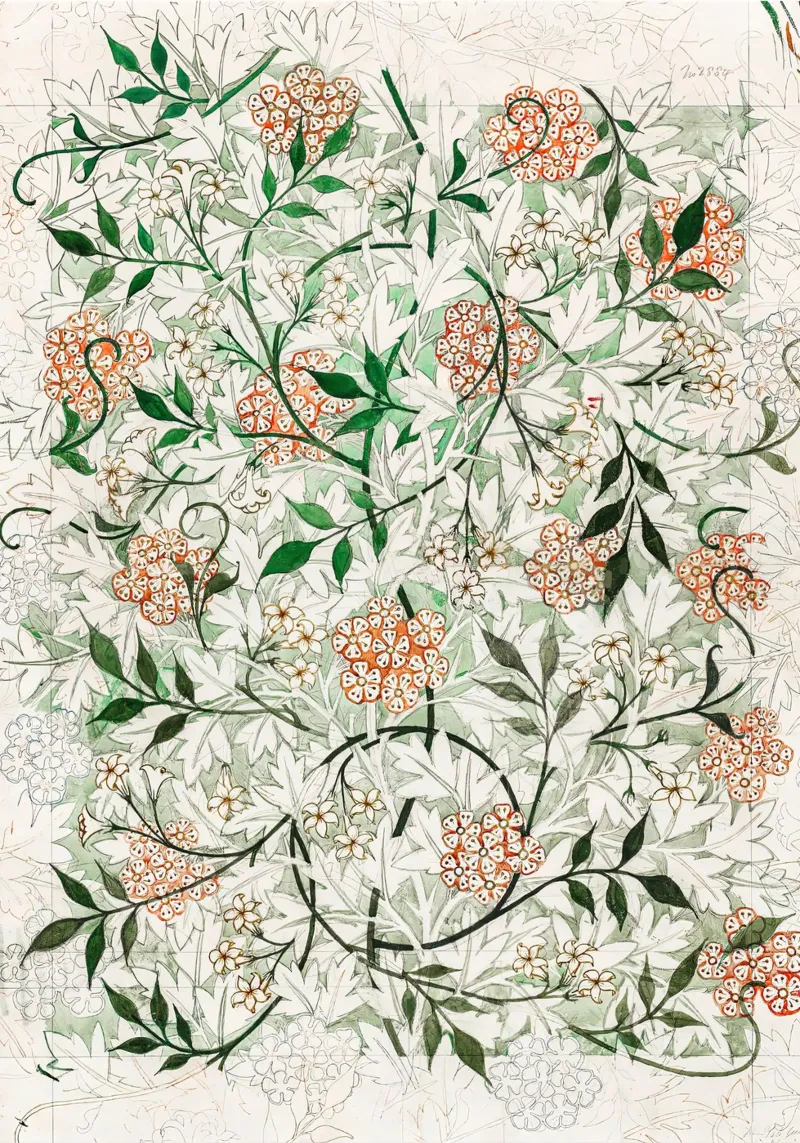 William Morris White Jasmine Pattern Botanical alu-dibond by Jam Poster