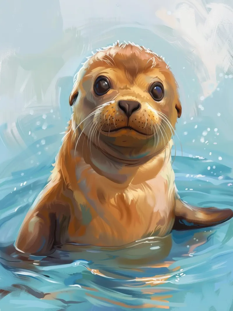 Speelse zeeleeuwpup plonst in het water en straalt vreugde uit canvas van DesignDoodle