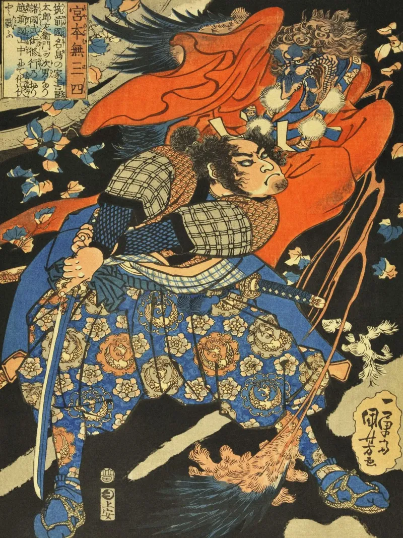 Samouraï combattant le démon Tengu - Ukiyo-e japonais d'époque poster de Masterpieces Of Japanese Art