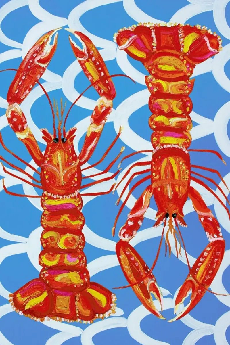 Langoustines On Blue Wavey hahnemühle by Alice Straker