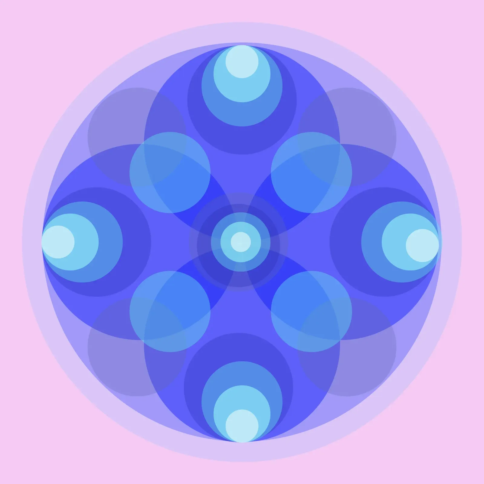 Blue abstract retro flower mandala in front of pink hahnemühle by Lilou Art
