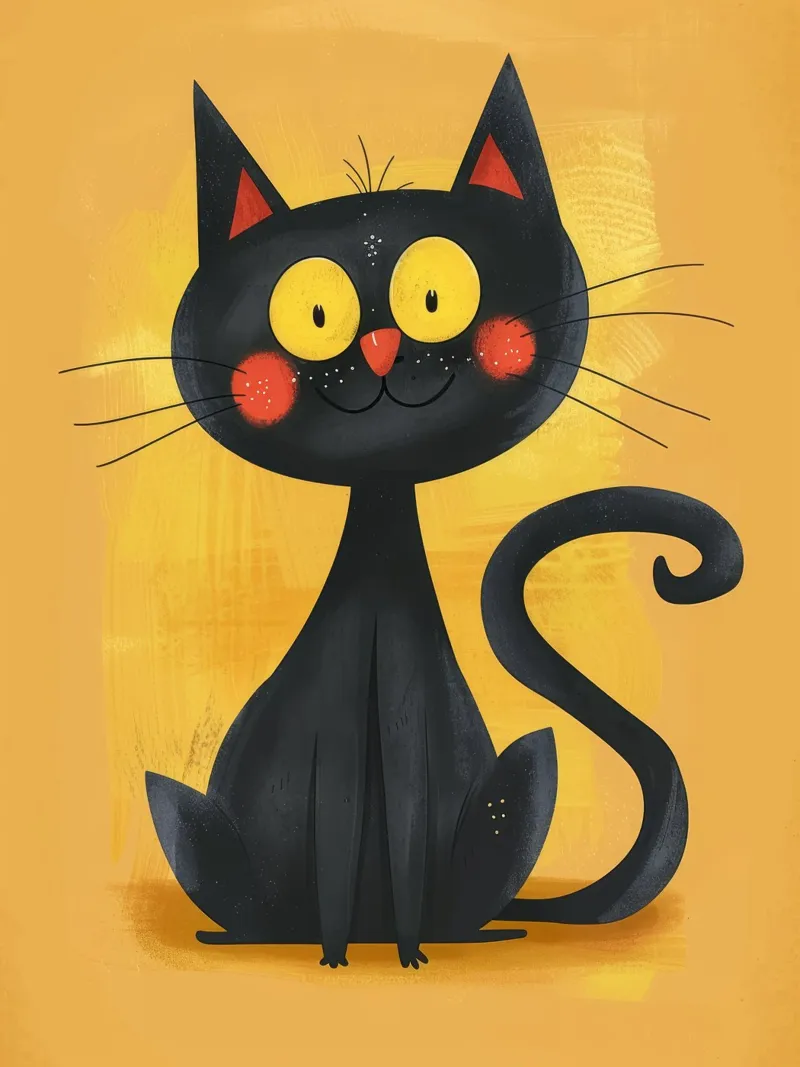 charmante schwarze Katze mit gelben Augen, die einen skurrilen Eindruck macht Leinwand von DesignDoodle