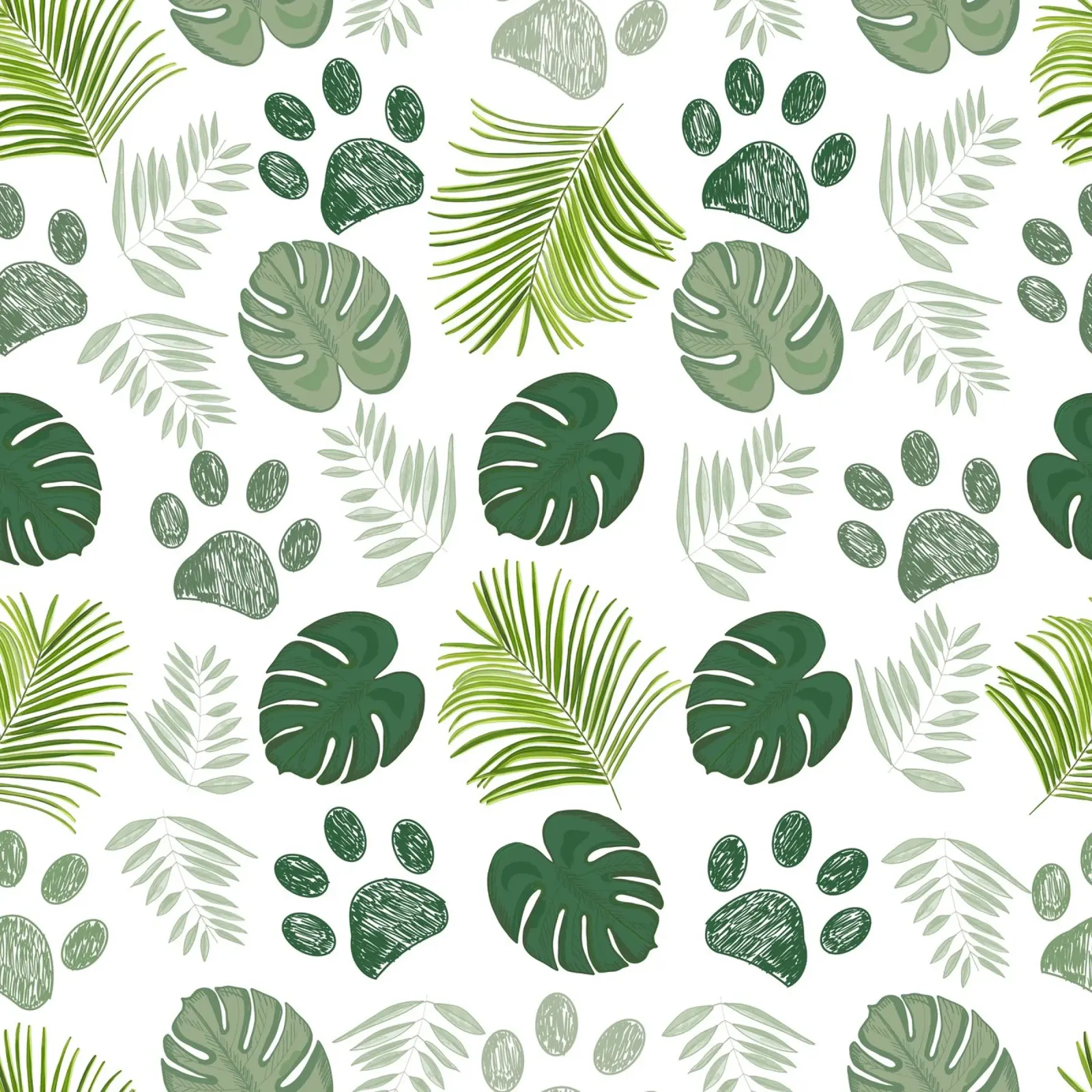 Paw print with palm leaves monstera leaves nature wild poster by gulsengunel
