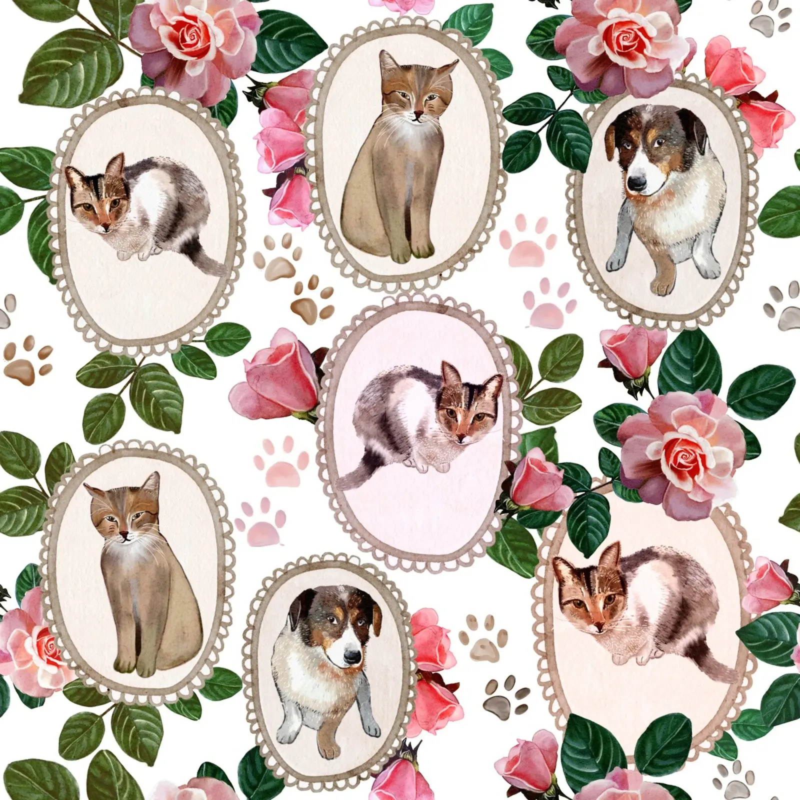 Gatti e cani, motivo ad acquerello poster da gulsengunel