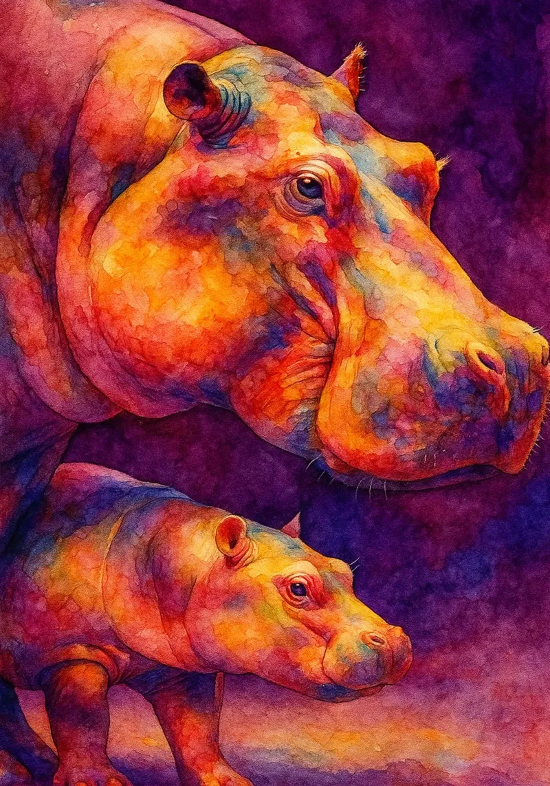 ippopotamo e il suo cubo pittura colorata pellicola backlit da toegoe