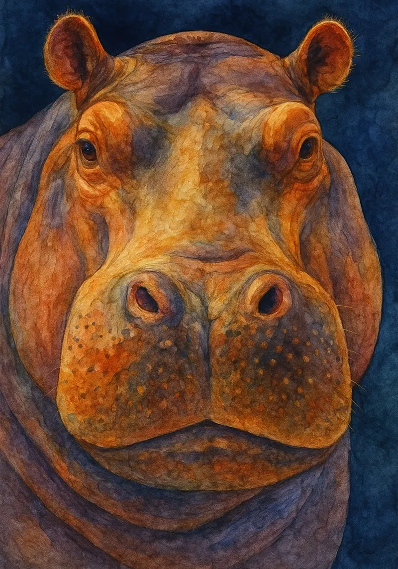 hippopotamus colorfull painting hahnemühle by toegoe