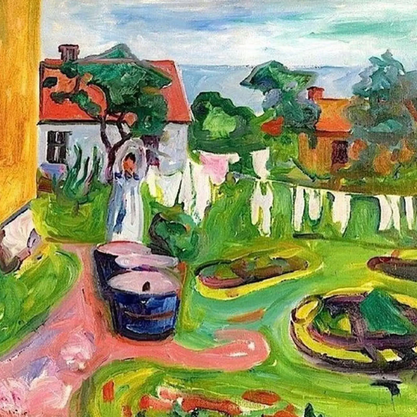 Edvard Munch - Abstract dorp canvas van Rachel Gallery