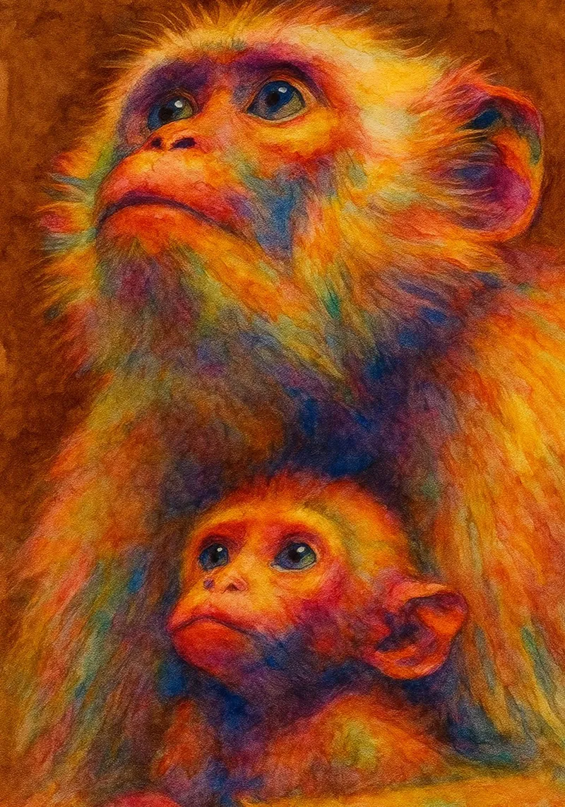 scimmia e il suo cubo pittura colorata pellicola backlit da toegoe