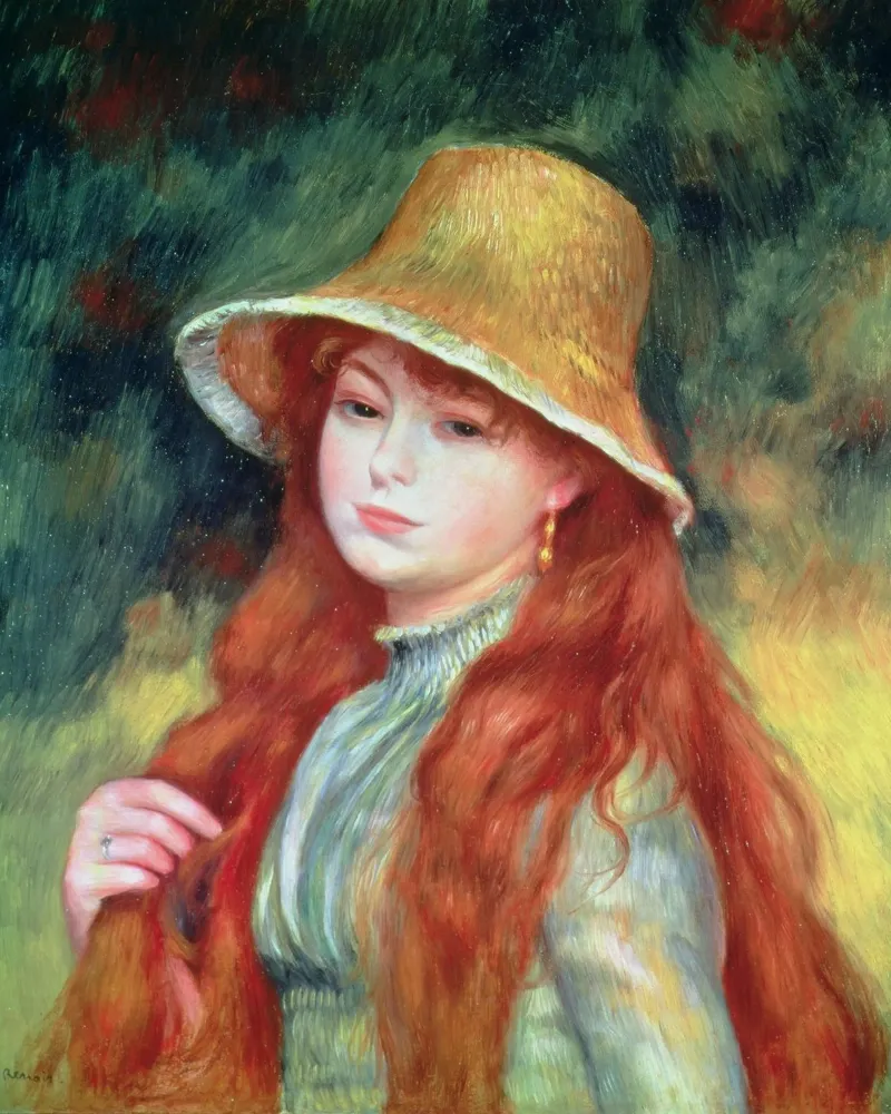 Pierre Auguste Renoir - Jong meisje met lang haar canvas met Baklijst van masonday