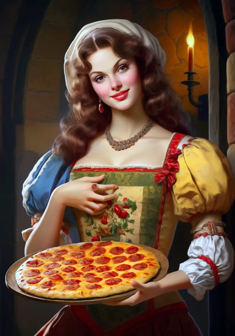 Medieval Pizza Maid tela con Cornice a cassetta da Fleur de Lys
