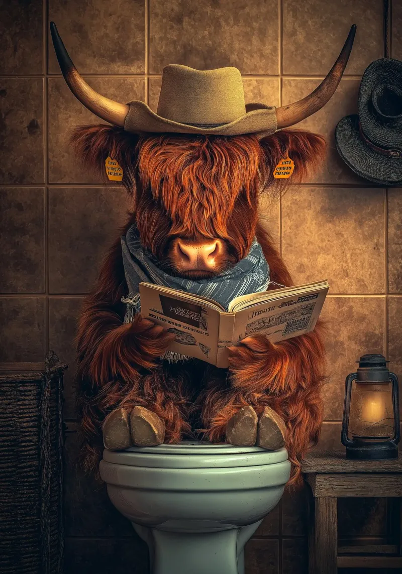 Vaquero de las Highlands leyendo en el retrete poster de Fleur de Lys