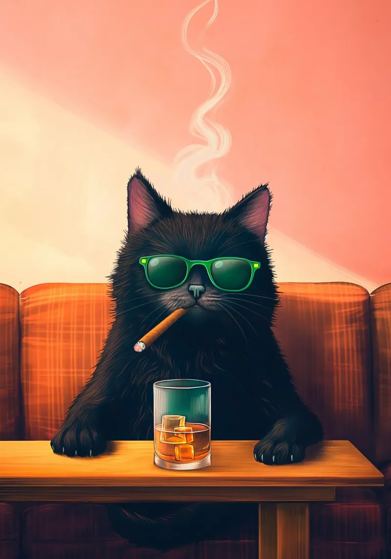 Fancy Cat Fumar Cigarro Beber Whisky metacrilato de Fleur de Lys