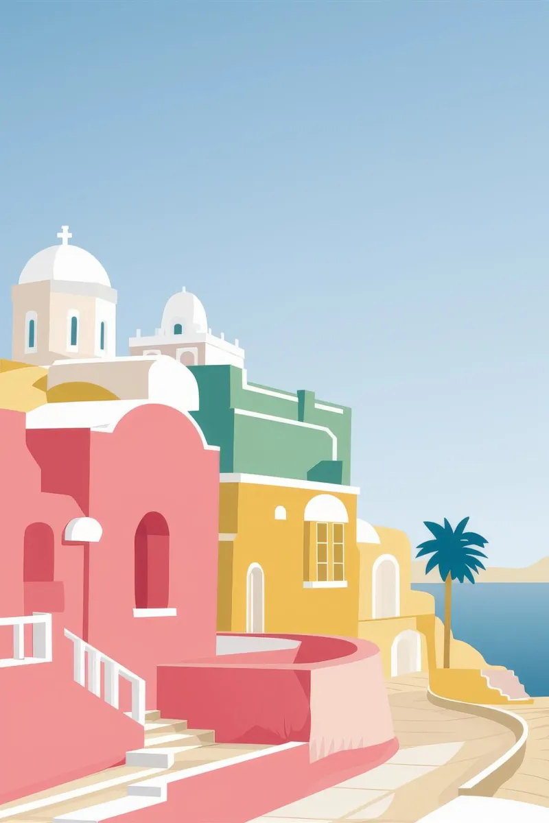 Santorini Rooftop View pannello forex da Muse Artworks