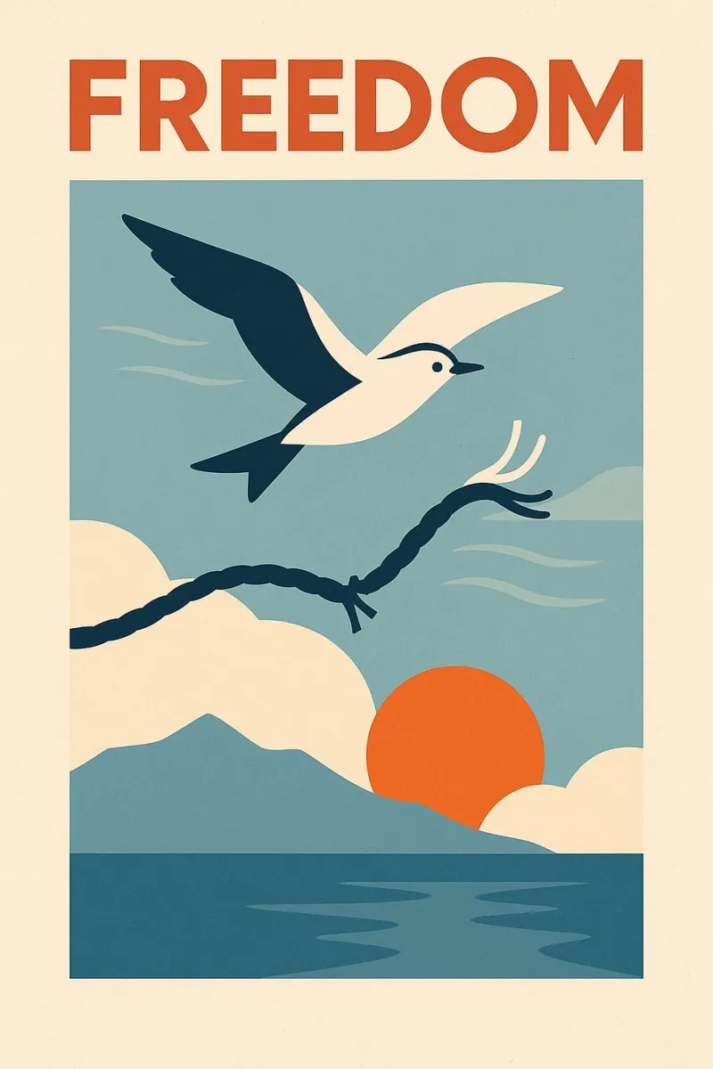 Vrijheid in de schemering - VRIJHEID poster met kunststof frame van JETLAG | affiches voyage