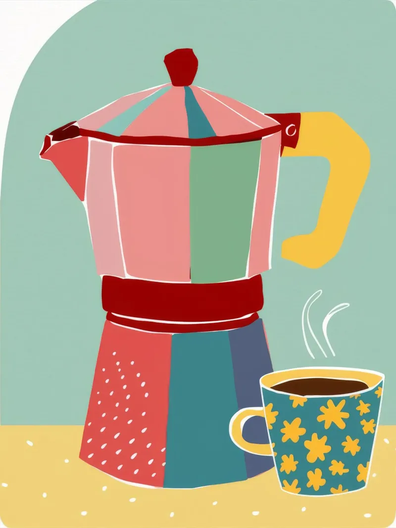 Mattina in caffettiera Moka poster con telaio in plastica da Stone Decade