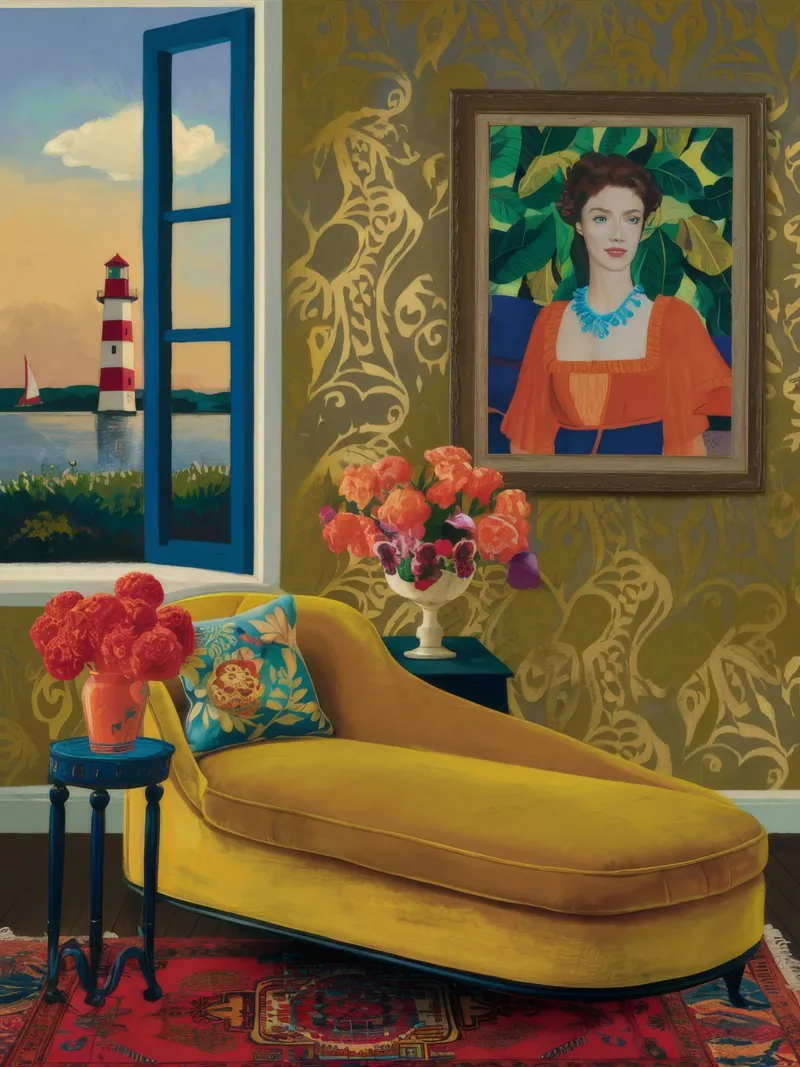 Yellow Sofa Portrait poster with aluminum frame by Stone Decade