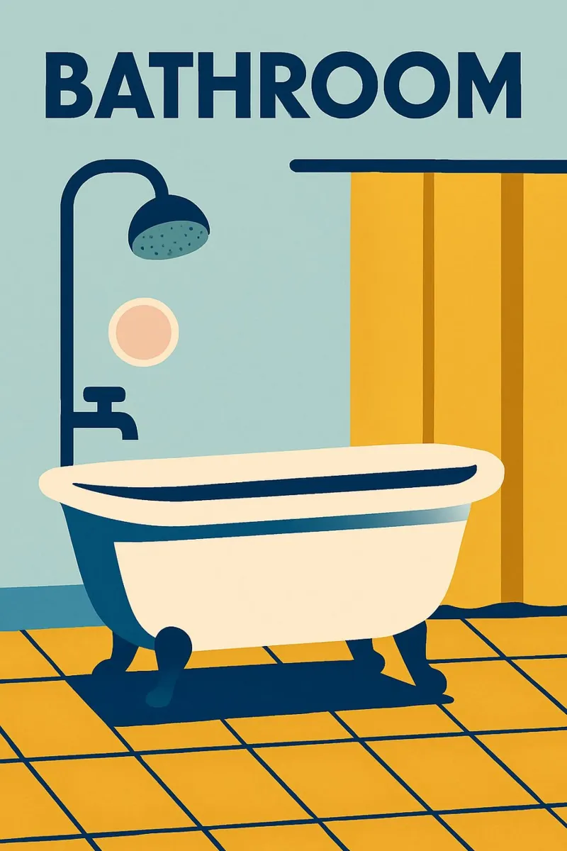 Bathroom - The retro style that adds charm to your walls poster by Art Typo Essentiel