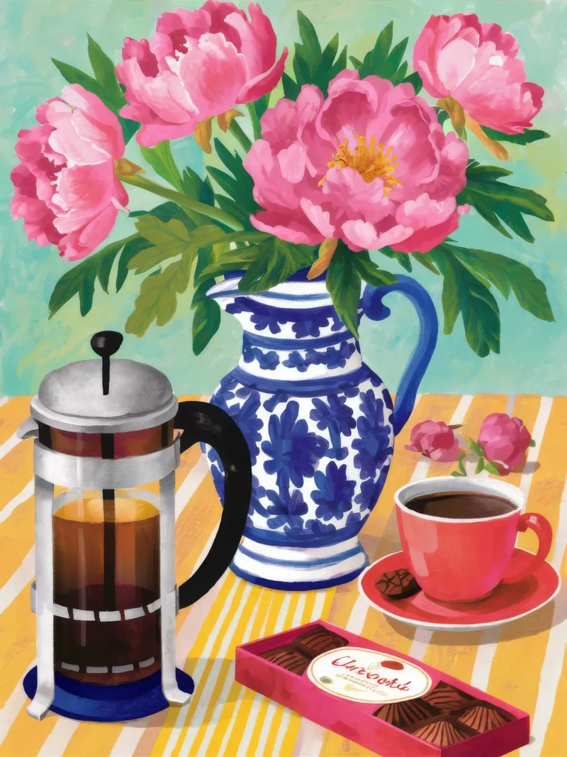 Peonie French Press tela con Cornice a cassetta da Muse Artworks