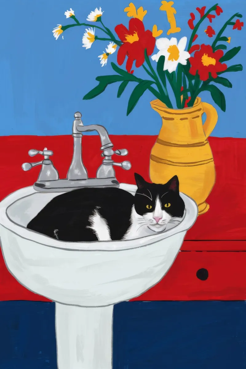 Sink Cat Nap canvas with Floater frame by Stone Decade