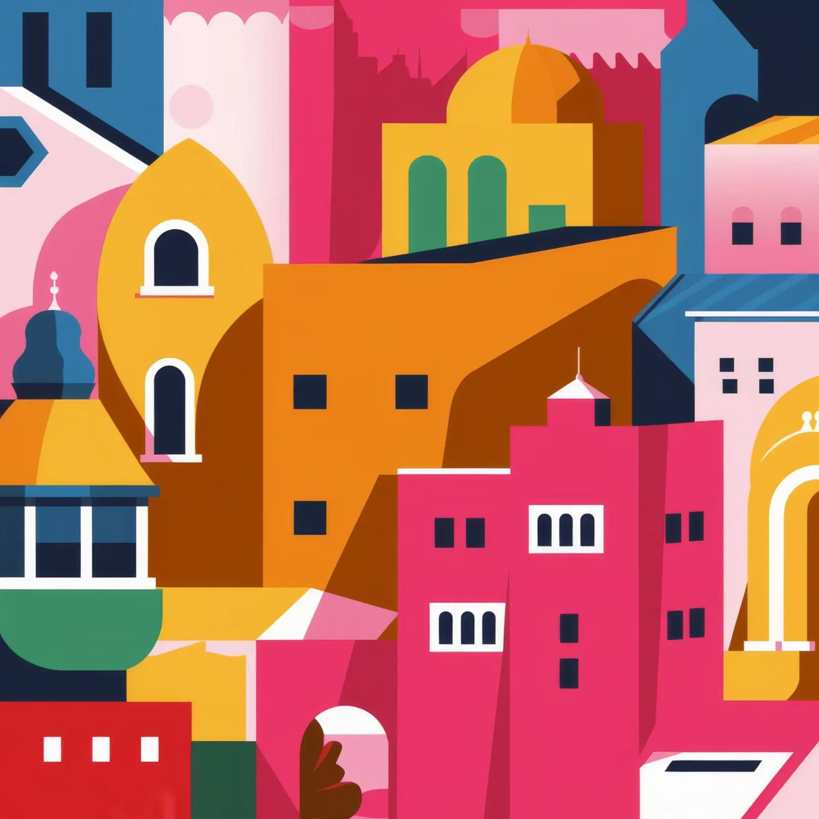 Città collinare colorata alluminio dibond da Muse Artworks