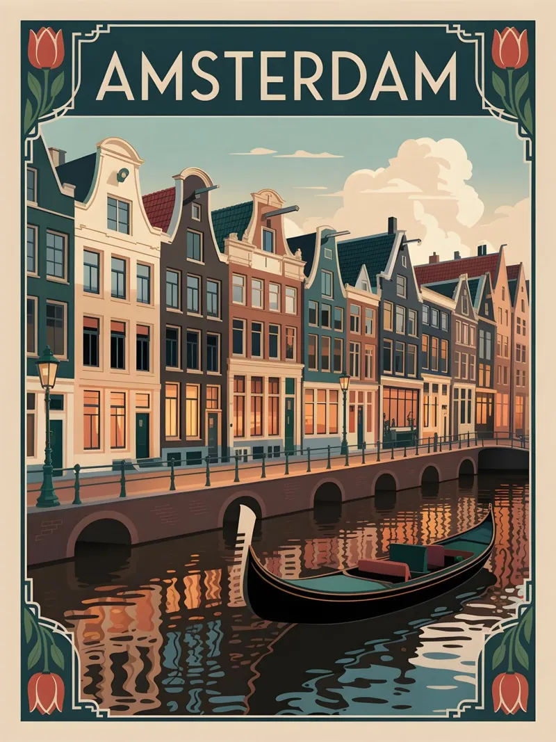 Manifesti di viaggio vintage di Amsterdam pellicola backlit da Vintage Travel Art