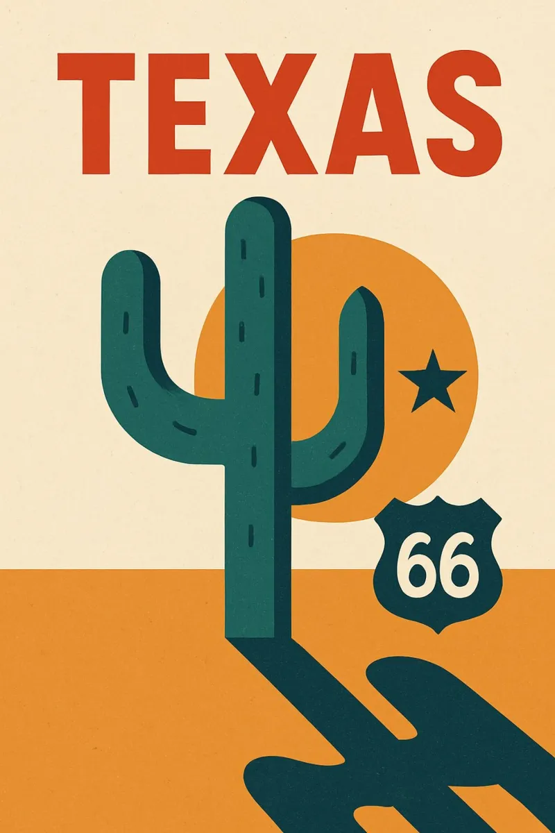 Texas - Der Geist der Route 66 in einer grafischen Version Hahnemühle von JETLAG | affiches voyage