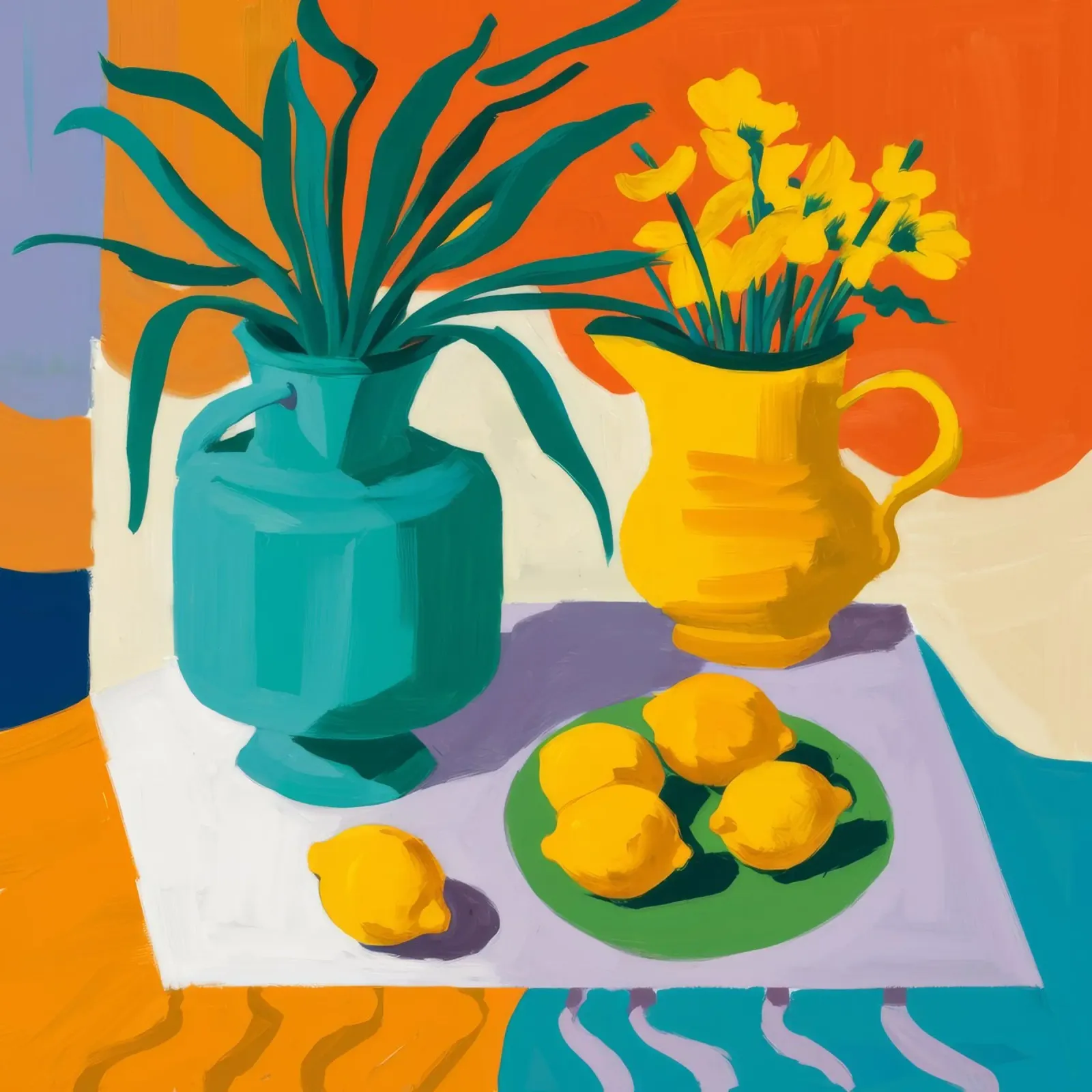 Gele vaas Citrus canvas met Baklijst van Fable Tempa