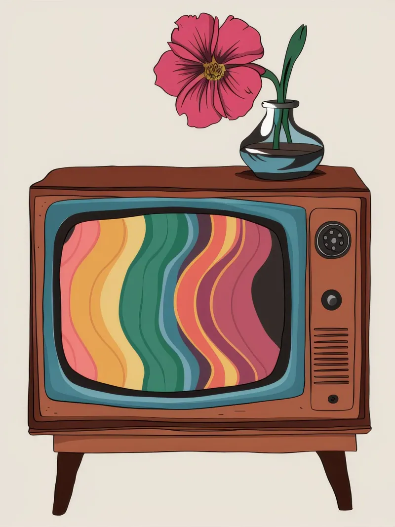 Fiore retrò TV poster con telaio in plastica da Muse Artworks