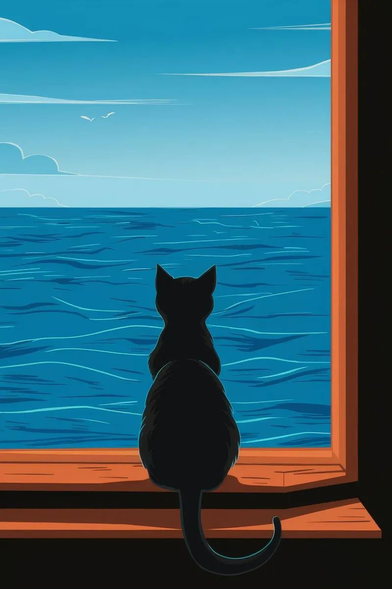 Window Cat Seaview alu-dibond by FadeAura