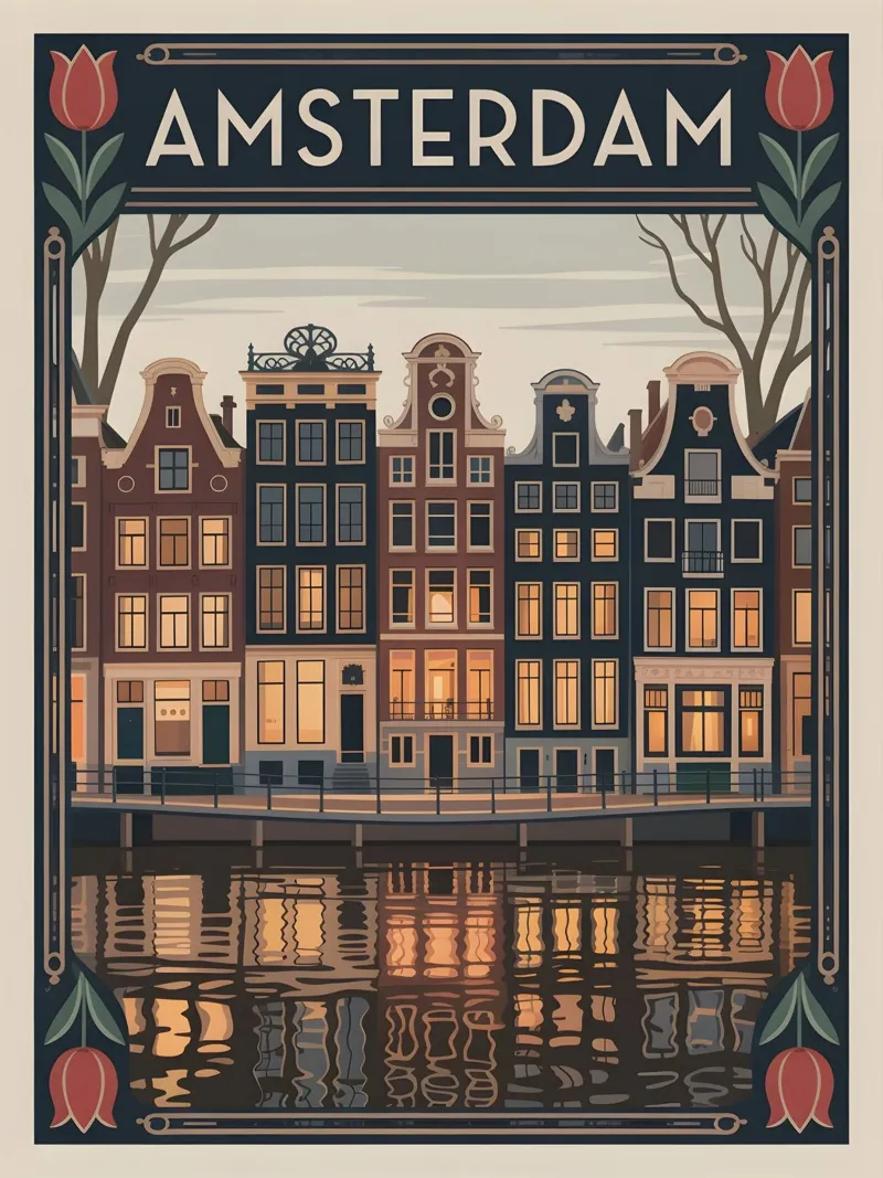 Amsterdam nostalgia travel poster canvas by Vintage Travel Art