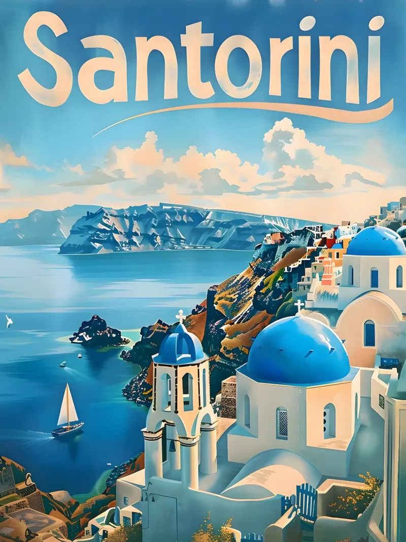 Santorini vintage Reiseposter pellicola backlit da Vintage Travel Art