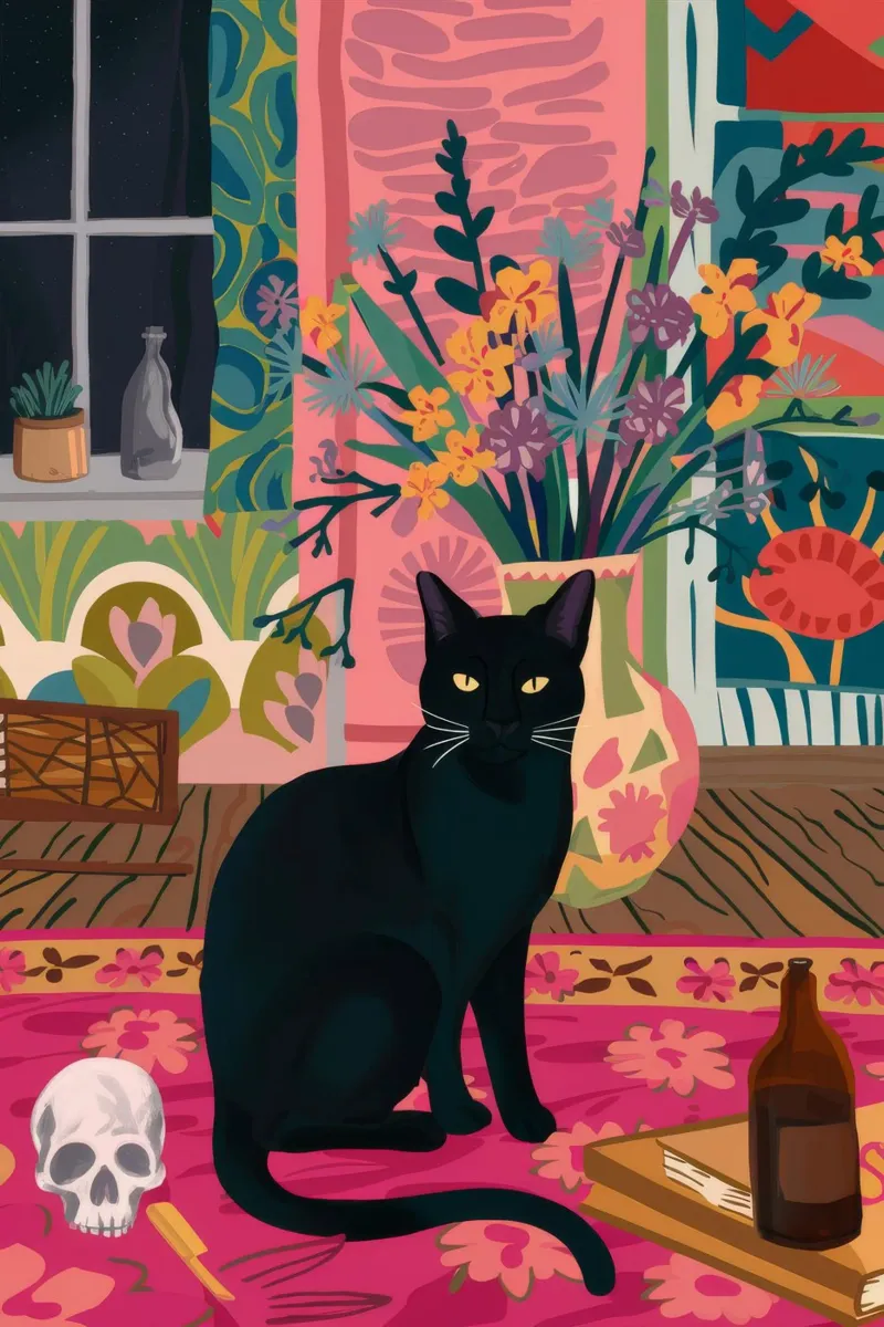 Skull and Cat Stillness canvas by Stone Decade