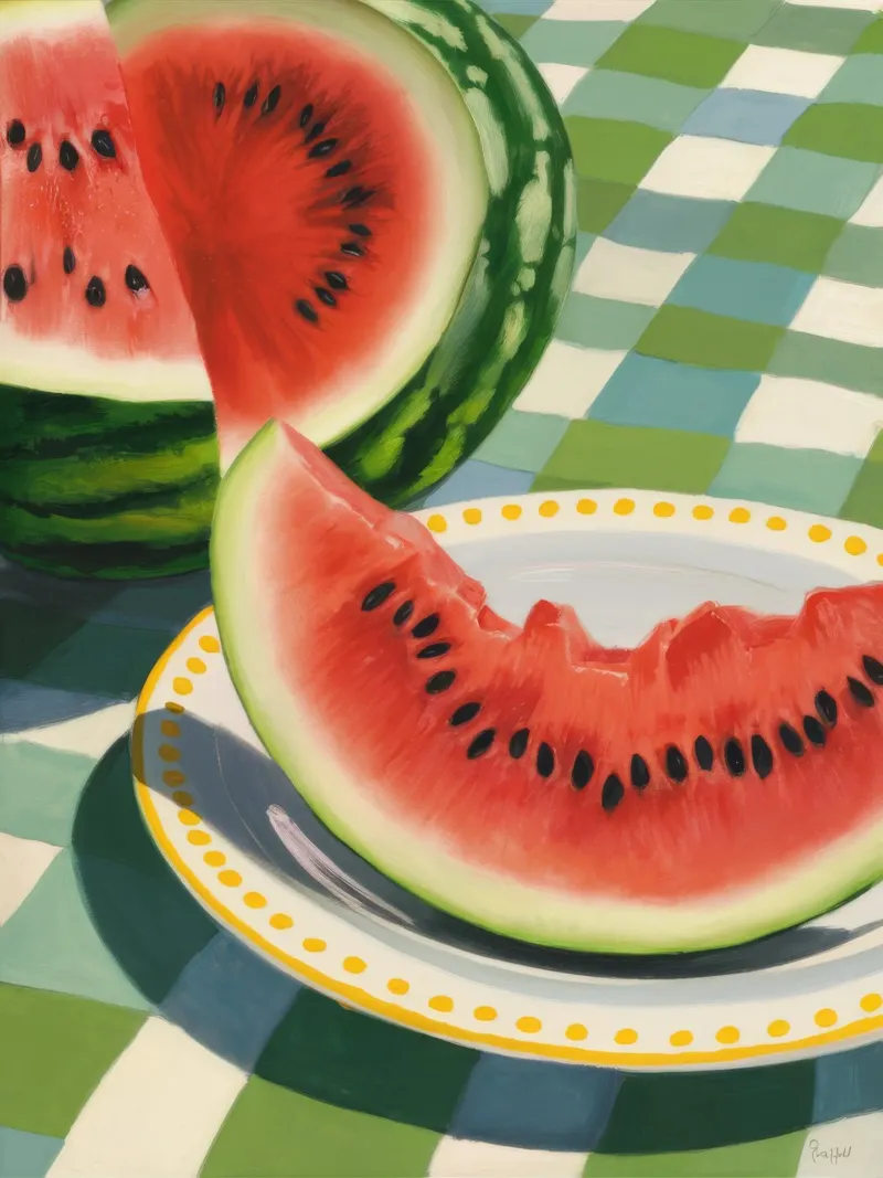 Wassermelone Gingham Picknick Hahnemühle von FadeAura