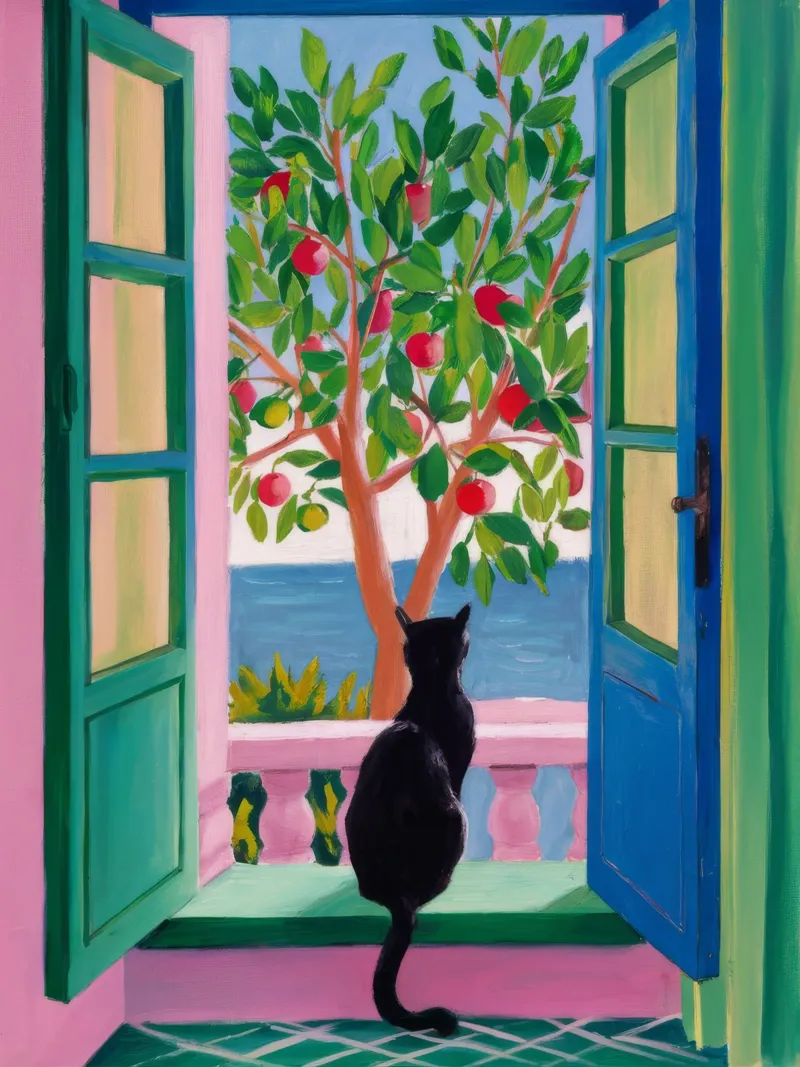 Giardino del gatto alla finestra carta hahnemühle da FadeAura
