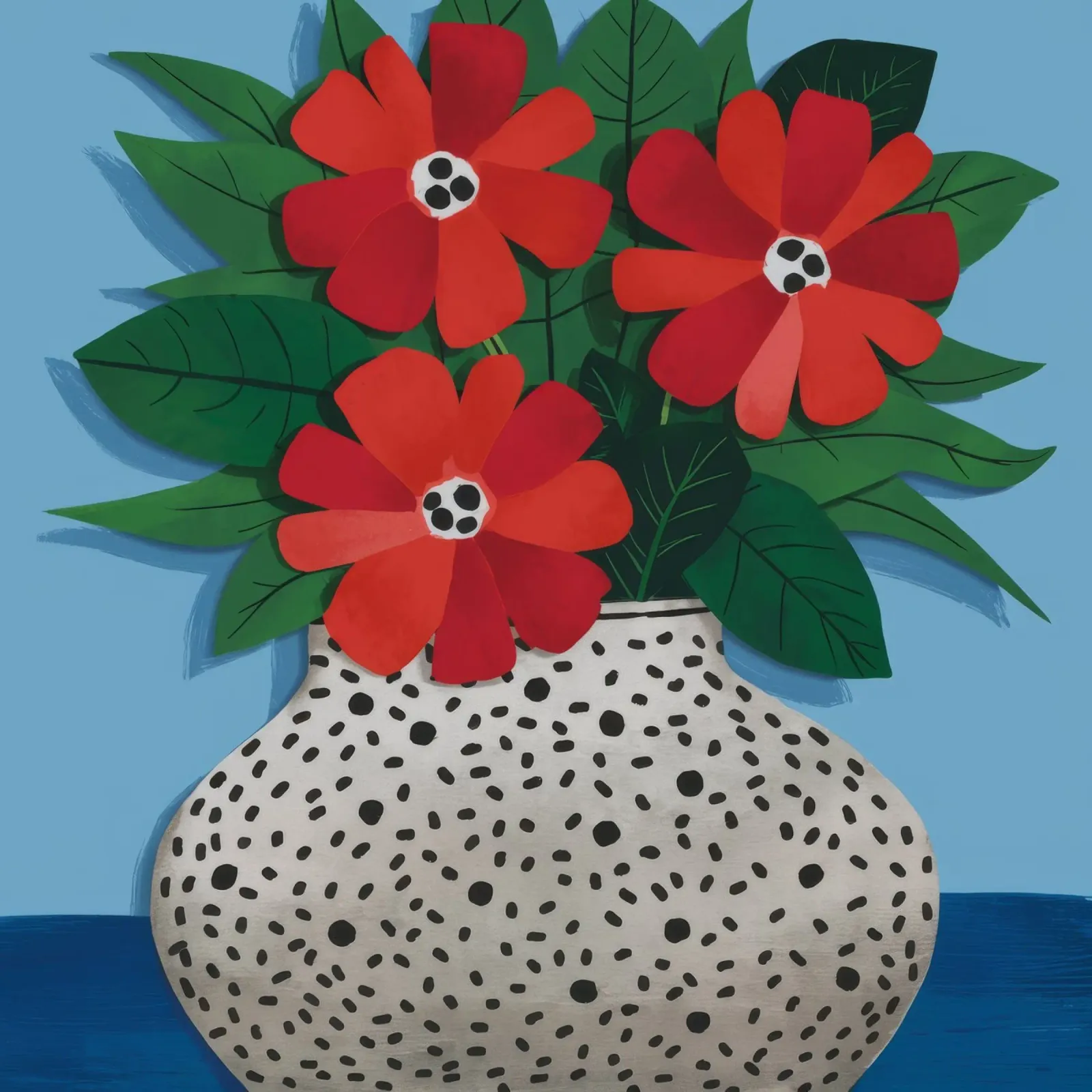 Spotted Vase Red Poppies canvas with Floater frame by Haven Fantasy