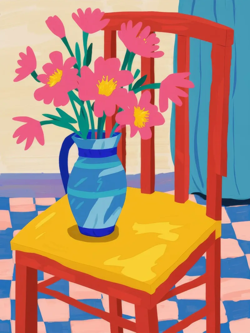 Vase bleu Table jaune hahnemühle de Stone Decade